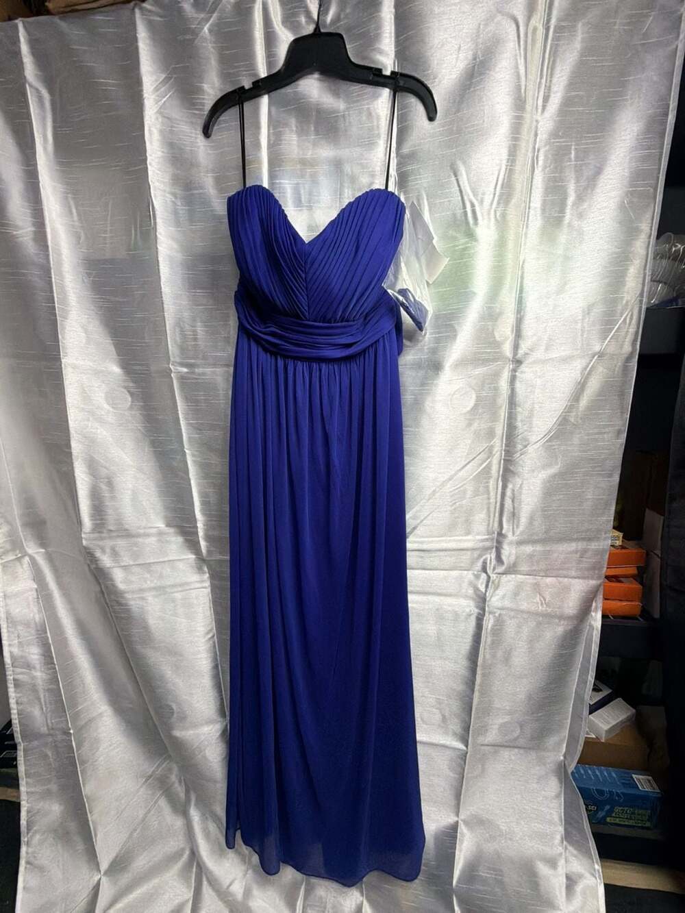 Alfred Sung D725 Strapless Chiffon Open Back Long Bridesmaid Dress Electric Blue